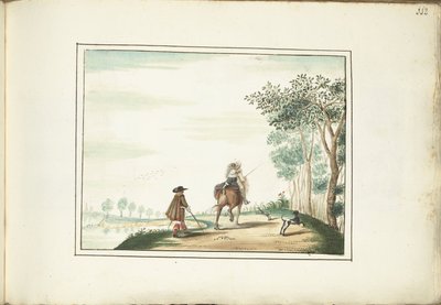 Cavalheiro e senhora a cavalo e um pedestre em uma paisagem de Gesina ter Borch (signed by artist)