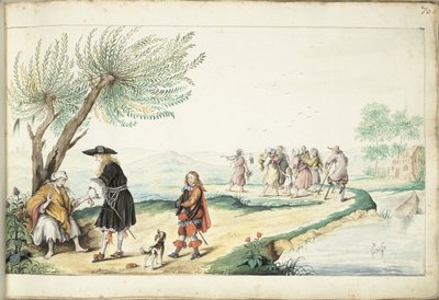 Mulher cigana lê a mão de um cavalheiro (Moisés?) de Gesina ter Borch (signed by artist)