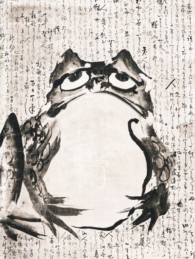 Sapo japonês (final do século XVIII – século XIX) – Obra vintage a tinta e a cores sobre papel de Getsuju