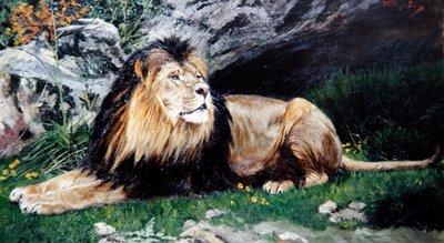 A Barbary ou Atlas Lion, c.1890-1900 (óleo sobre tela) de Geza Vastagh