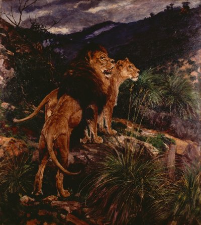 Perseguição de Leões (óleo sobre tela) de Geza Vastagh