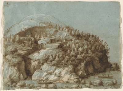 Paisagem montanhosa com navios de Gherardo Cibo