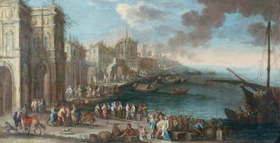 Capriccio ou uma doca do Mediterrâneo (óleo sobre tela) de Gherardo Poli