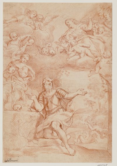 A Madonna e duas mulheres (as três Marias) aparecendo em uma visão para São Guilherme da Aquitânia de Giacinto Calandrucci