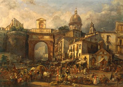 Itália, Nápoles, Mercado em Porta Capuana por Giacinto Gigante de Giacinto Gigante