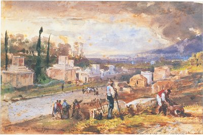Itália, Pompeia, A Rua dos Túmulos 1862 (aguarela) de Giacinto Gigante