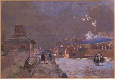 Itália, A Rua dos Túmulos em Pompeia (aguarela) de Giacinto Gigante