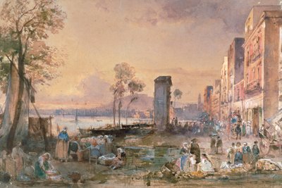 Vista de Nápoles de Marinella, de Giacinto Gigante (1806-1876), lápis, aquarela e ceruse (chumbo branco) sobre papel, Itália de Giacinto Gigante