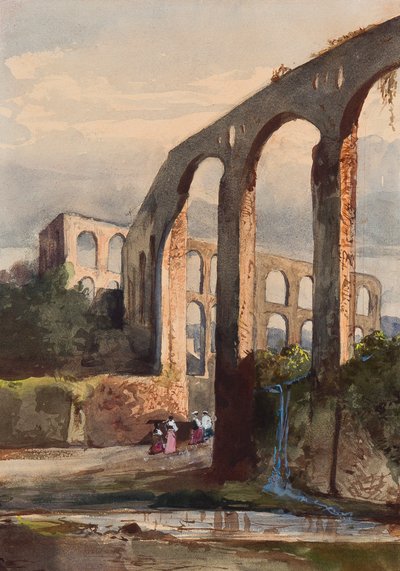 Mulheres sob o aqueduto romano em Maddaloni, com acréscimos de um aluno Borbone, possivelmente a princesa Maria Annunziata di Borbone (1843-1871) (lápis, wc e guache sobre papel) de Giacinto Gigante