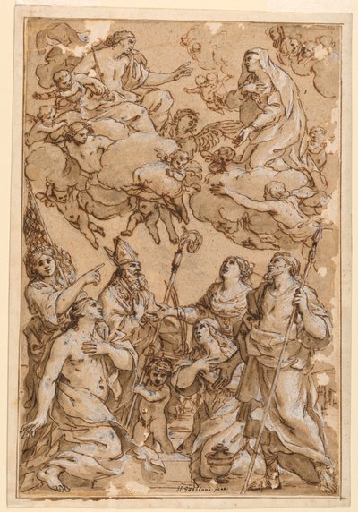 Desenho, Cristo e a Virgem com os Santos Padroeiros de Pistoia, 1638 de Giacinto Gimignani
