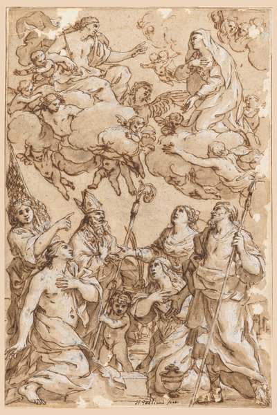 Desenho, Cristo e a Virgem com os Santos Padroeiros de Pistoia, 1638 de Giacinto Gimignani