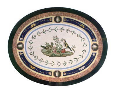 Mesa micromosaica, Roma, final do século 18 (mosaico, ébano montado em ormolu e madeira acetinada) de Giacomo (attr. to) Raffaelli