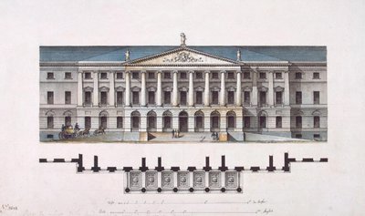 Projeto do Instituto Smolny. A fachada principal e a planta do piso térreo, 1806-1808 de Giacomo Antonio Domenico Quarenghi