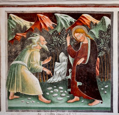 Tentações de Jesus, detalhe da Vida de Jesus de Giacomo Borlone de Buschis