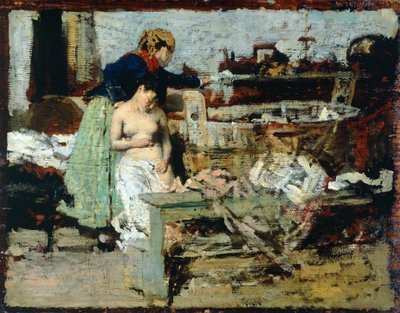 Depois do banho (óleo sobre madeira) de Giacomo Favretto