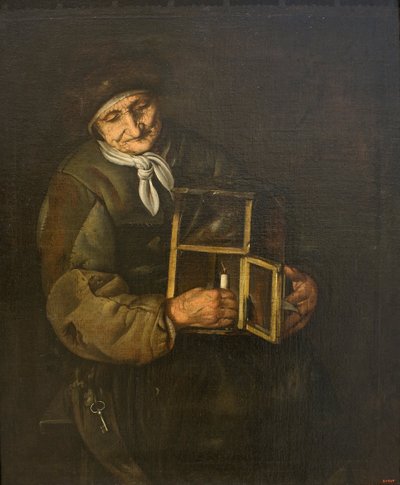 Mulher velha com uma lâmpada de Giacomo Francesco Cipper