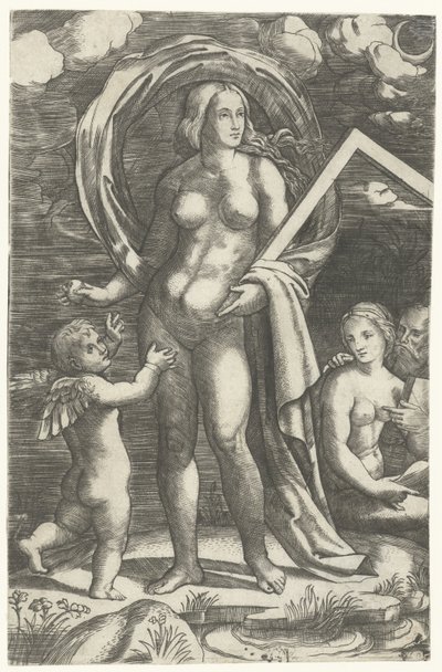 Vênus com gancho de desenho e cupido e par de amor de Giacomo Francia
