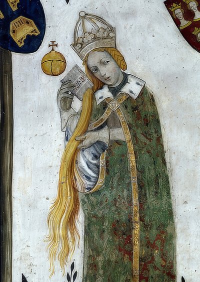 Representação dos margraves de Saluzzo e seu consorte como heróis e heroínas históricos e mitológicos. Detalhe: Beatrice Visconti como Aetiope, consorte Fredericos I. 1418-30 de Giacomo Jaquerio