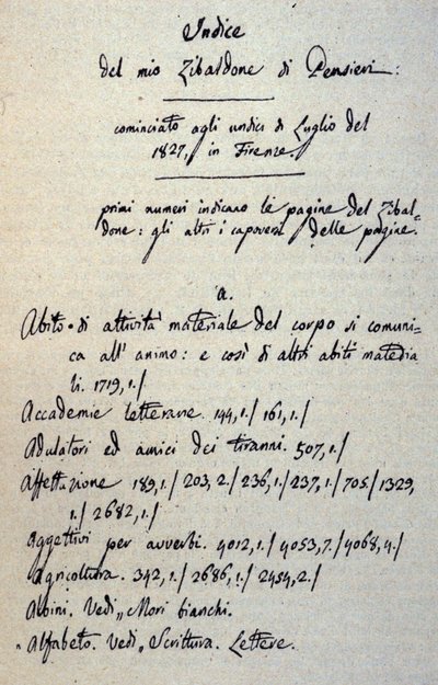 Incipito do manuscrito do Zibaldone (ou "Pensieri") de Giacomo Leopardi (1798 - 1837). 1817-1832 de Giacomo Leopardi
