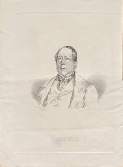 Retrato do compositor Gioachino Antonio Rossini 1792-1868, 1852. de Giacomo Luzzati