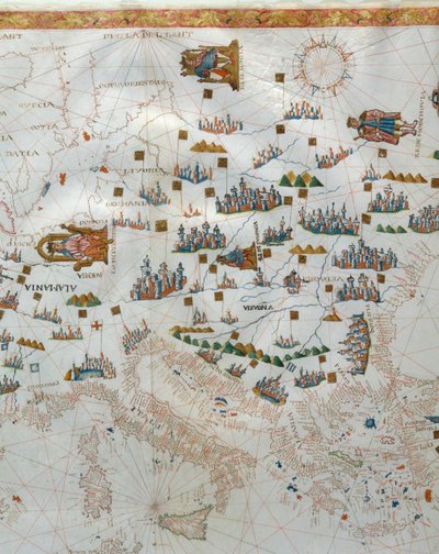 Um mapa náutico, detalhe da Europa Ocidental, 1564 de Giacomo Maggiolo