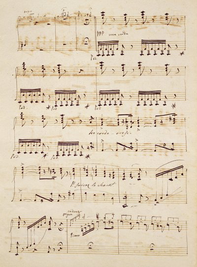 Página do manuscrito da partitura de &39;Les Huguenots&39; de Giacomo Meyerbeer