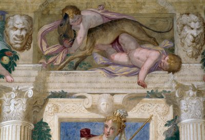 Putti com um galgo e mascarões de Giambattista Zelotti