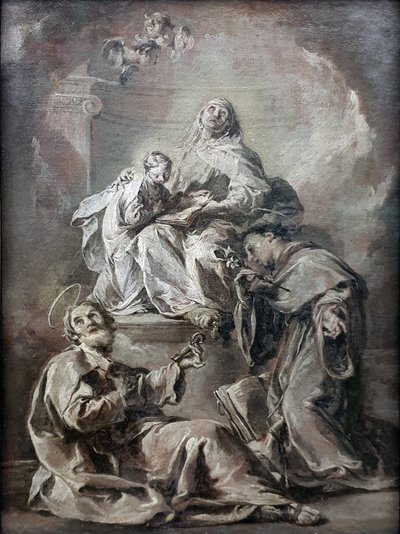 Alemão: Anna unterweist Maria im Lesen der Heiligen Schrift Santa Ana, acompanhada por São Pedro e Santo António de Pádua, ensina a jovem Maria a ler a Bíblia Sagrada; Kat.Nr. 88.1 de Giambattista Pittoni