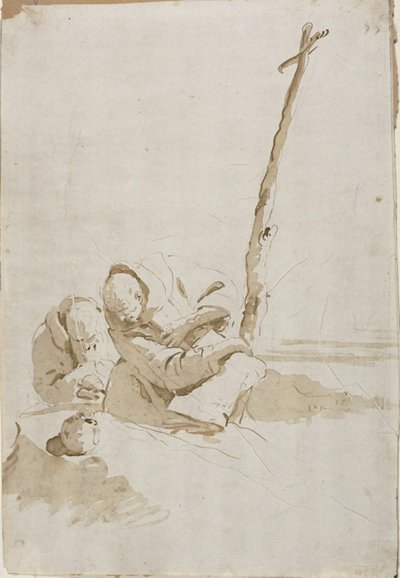 Dois monges contemplando um crânio de Giambattista Tiepolo
