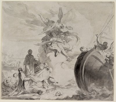A Cabeça de São Torpe salva por Anjos e restaurada ao Arcebispo Frederico (cinza lavada sobre giz preto sobre papel) de Giambettino Cignaroli