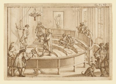 A "Accademia Clementina" de Bolonha, com um nu a ser posicionado pelo mestre de desenho, o "Hércules Farnese" mais além de Giampietro Zanotti