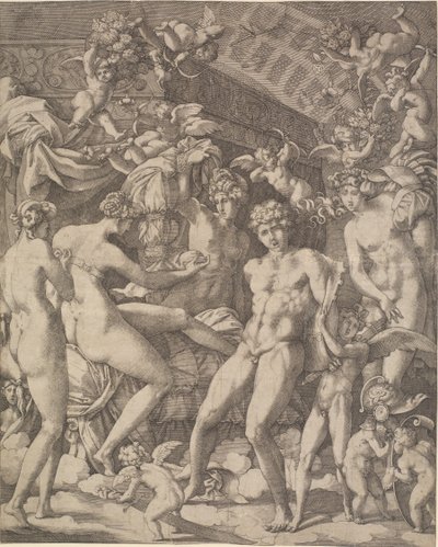 Vênus e Marte com cupidos e três graças de Gian Jacopo Caraglio