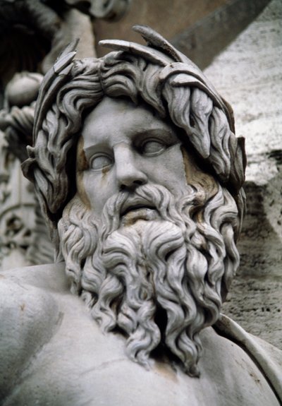 Personificação do rio Ganges, Fonte dos Quatro Rios (século XVI), projetado por Gian Lorenzo Bernini (Nápoles de Gian Lorenzo Bernini