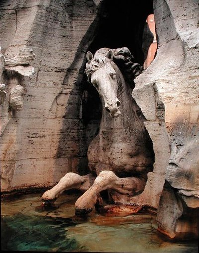 A Fonte dos Quatro Rios, detalhe de um cavalo de Gian Lorenzo Bernini