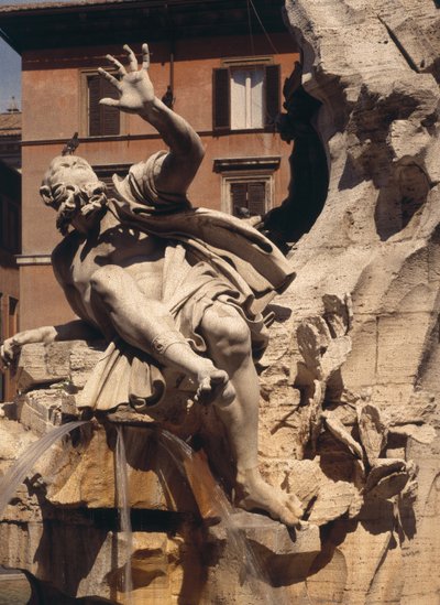 A fonte dos quatro rios, detalhe da figura representando o rio Plate, 1648-51 detalhe de pedra de 96887 de Gian Lorenzo Bernini