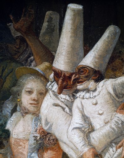 Pulcinella e Acrobats, detalhe de Giandomenico  Tiepolo