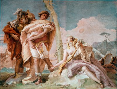 Renaud abandona Armide Ilustração de uma cena de "La Jerusalem delivree" de Torquato Tasso (A Jerusalém Entregue). Fresco por Giandomenico Tiepolo (1727-1804) 1757 Sun. 220x310 cm Vicenza, Villa Valmarana Itália de Giovanni Domenico Tiepolo