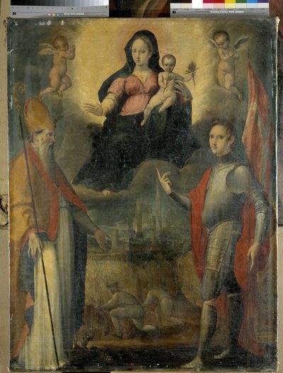 Madone e Child com os santos Mercuriale (patrono da cidade de Forli) e Valeriano (óleo sobre painel) de Gianfrancesco Modigliani