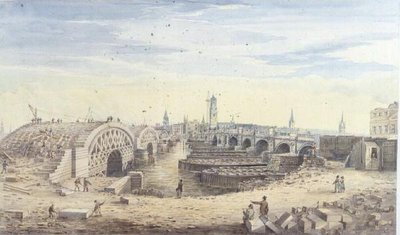 Construção da nova Ponte de Londres junto à antiga Ponte de Londres de Gideon Yates