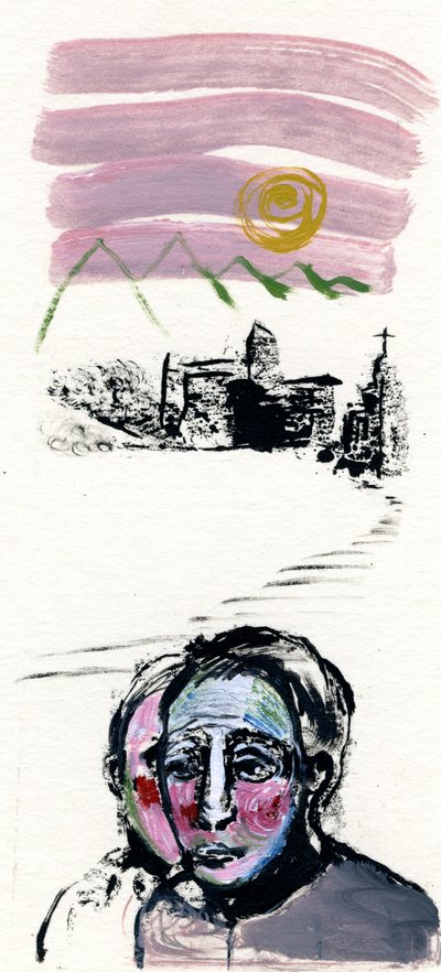 Aldeia de Montanha, 2017, (óleo sobre papel) de Gigi Sudbury