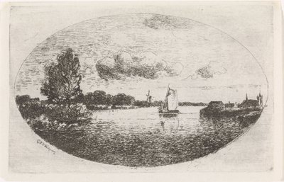 Vista do rio com um veleiro de Gijsbertus Johannes Verspuy