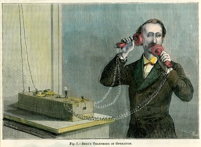 Telefone de sinos em operação, final do século XIX. de Gilbert
