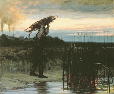 Homem carregando paus ao entardecer, 1879 de Gilbert Gaul