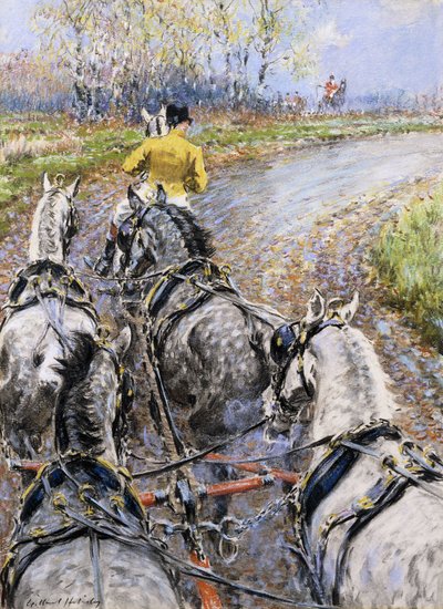 "The Kings Highway", Estudo da Box Seat do The Old Berkeley Coach; The Cock Horse Nos levando até Reigate Hill, de Gilbert Holiday