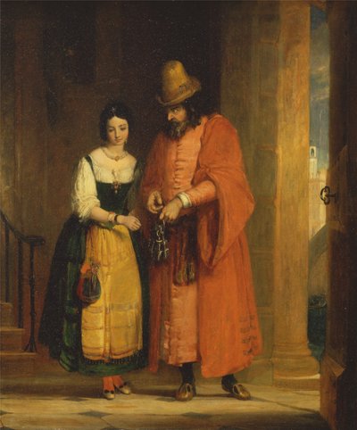 Shylock e Jessica do "Mercador de Veneza", II, ii de Gilbert Stuart Newton