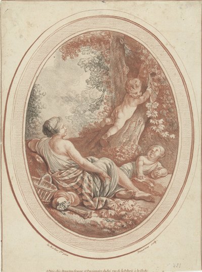 Bacanal com ninfa e putti perto de árvores de Gilles Demarteau