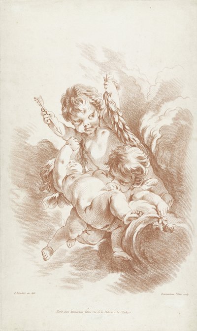 Três jogando putti nas nuvens de Gilles Demarteau