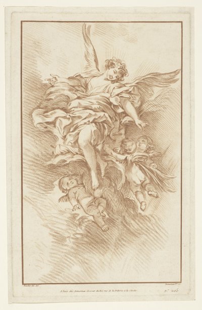 Anjo com três putti nas nuvens de Gilles Demarteau