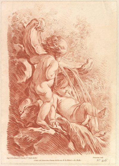 Fonte com dois cupidos, ca. 1773 de Gilles Demarteau