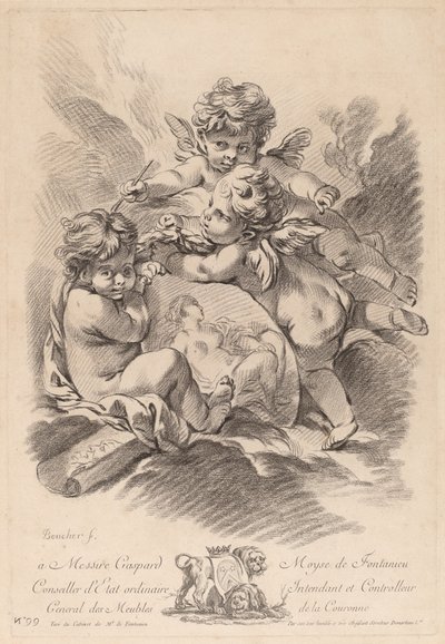 Alegoria da Pintura com Três Querubins (99) de Gilles Demarteau the Elder after François Boucher